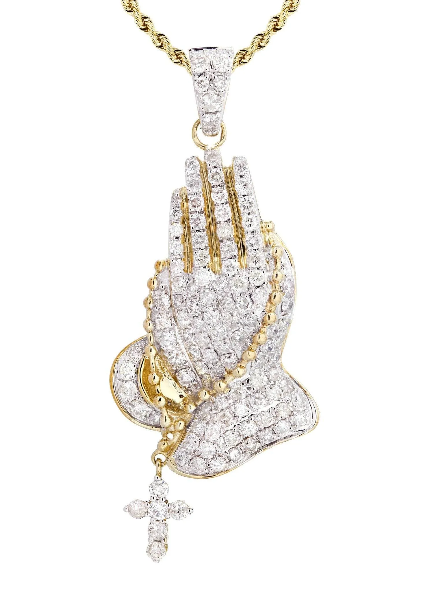 10K Yellow Gold Praying Hands Diamond Necklace  | 5 Carats