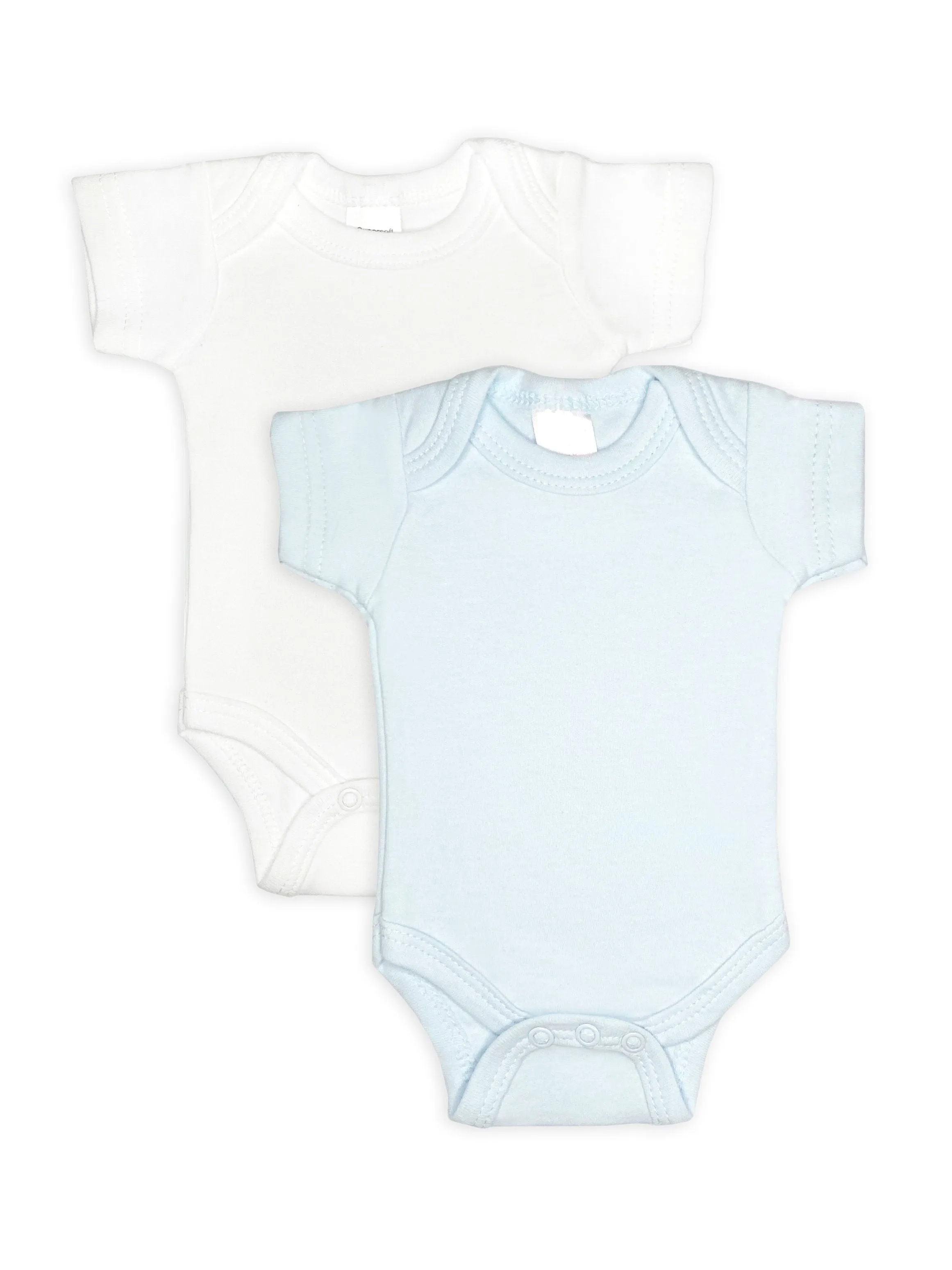 2 Pack - 100% Cotton Blue & White Short Sleeved Bodysuits