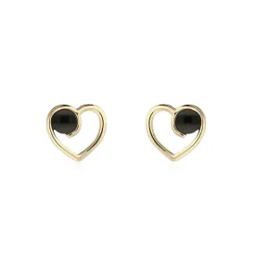 9ct Yellow Gold Whitby Jet Ball Heart Stud Earrings