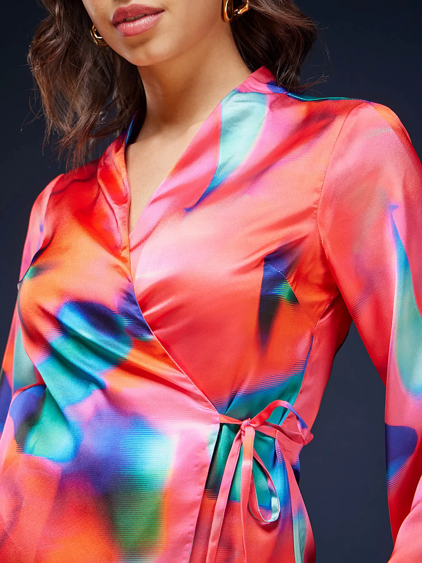 Abstract Print Satin Top - Multicolour