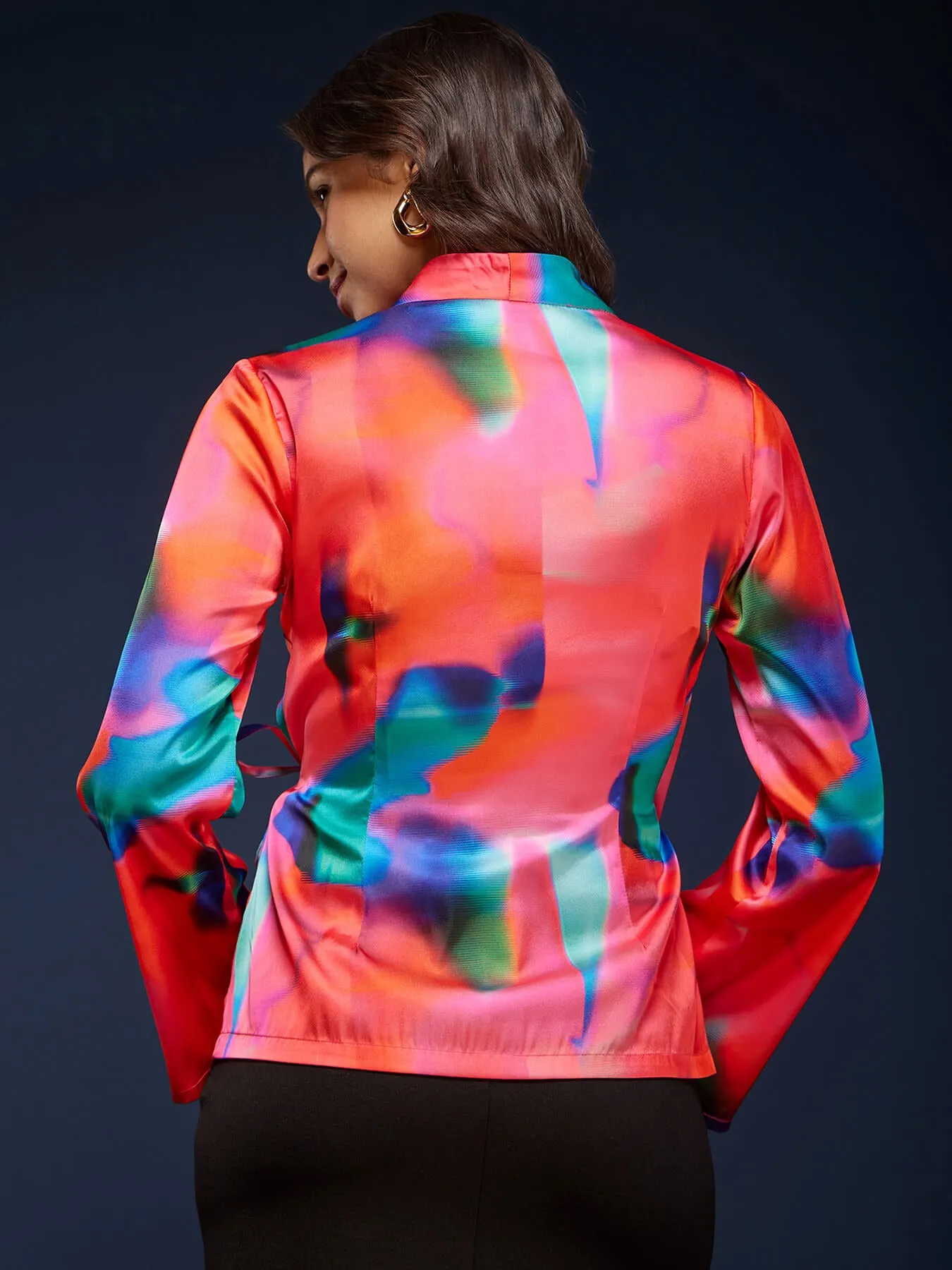 Abstract Print Satin Top - Multicolour