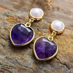 Amethyst Hearts Dangle Earrings