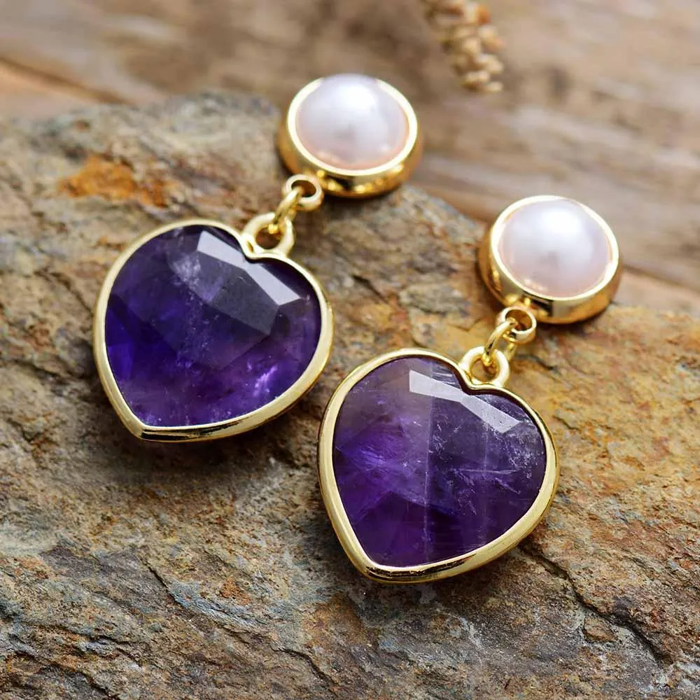 Amethyst Hearts Dangle Earrings