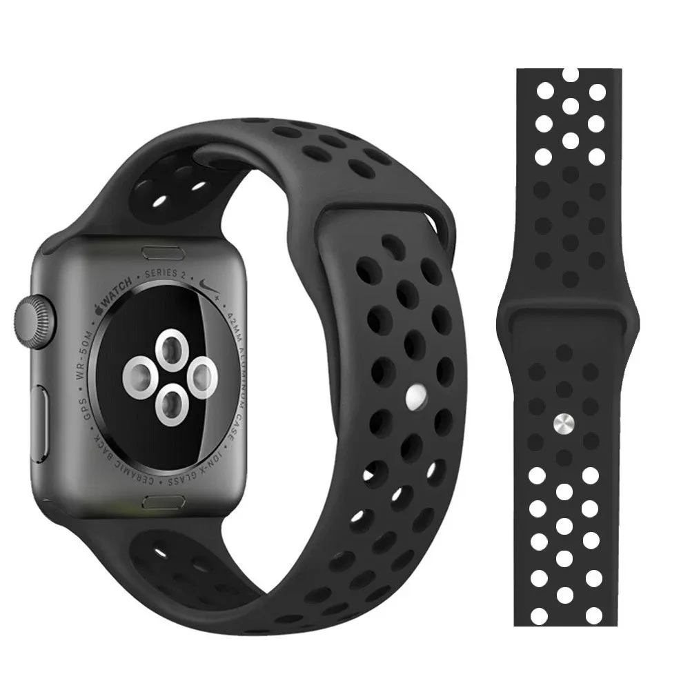 Apple Watch (38/40/SE/41MM) To-Farvet Silikone Rem - Sort