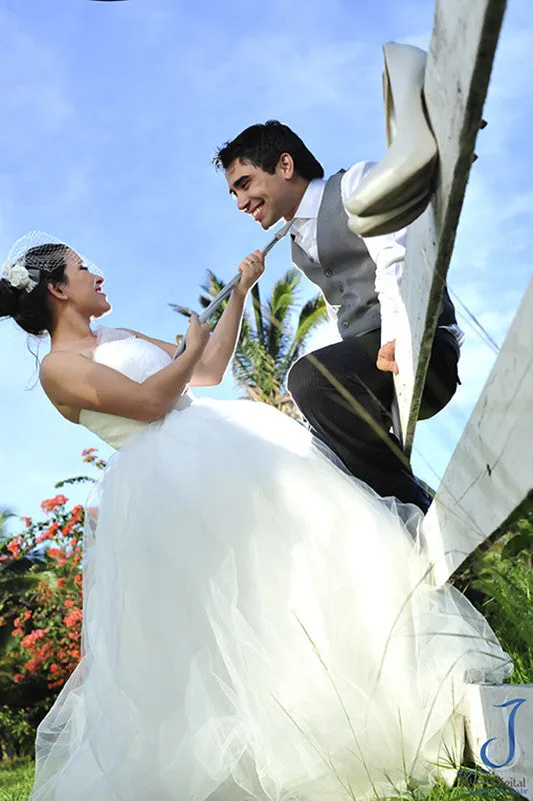 Asymetrical One Shoulder Princess Tulle Ball Gown with Flower Sash