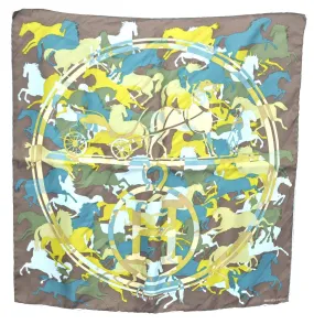 Auth HERMES Petit Carre 40 Scarf Handkerchief EN CAMOUFLAGE Silk Blue Box J7456