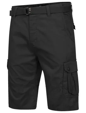 Avery Cotton Cargo Shorts with Belt in Black - Dissident