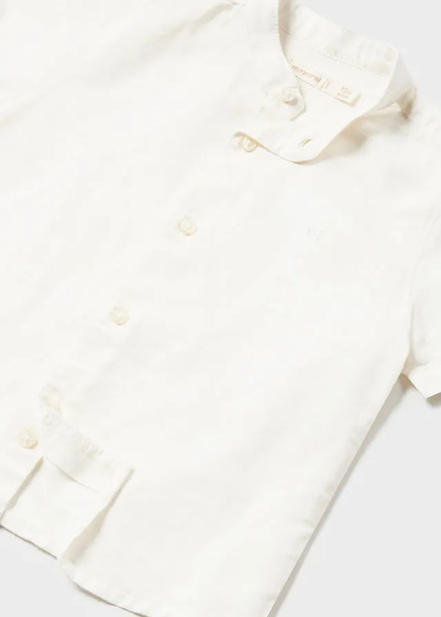 Baby Boy Short Sleeve Linen Mao Collar Shirt | Natural