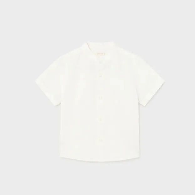 Baby Boy Short Sleeve Linen Mao Collar Shirt | Natural