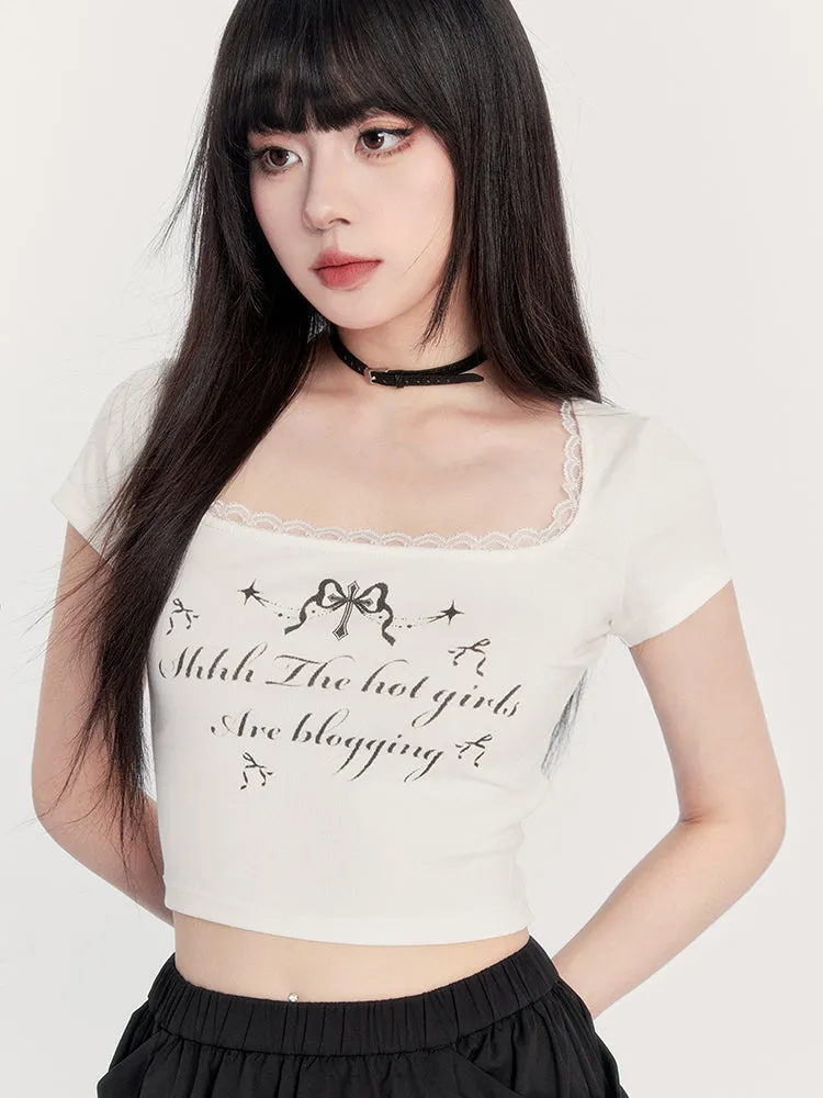 Back Bow U-neck Lace T-shirt VOC0234