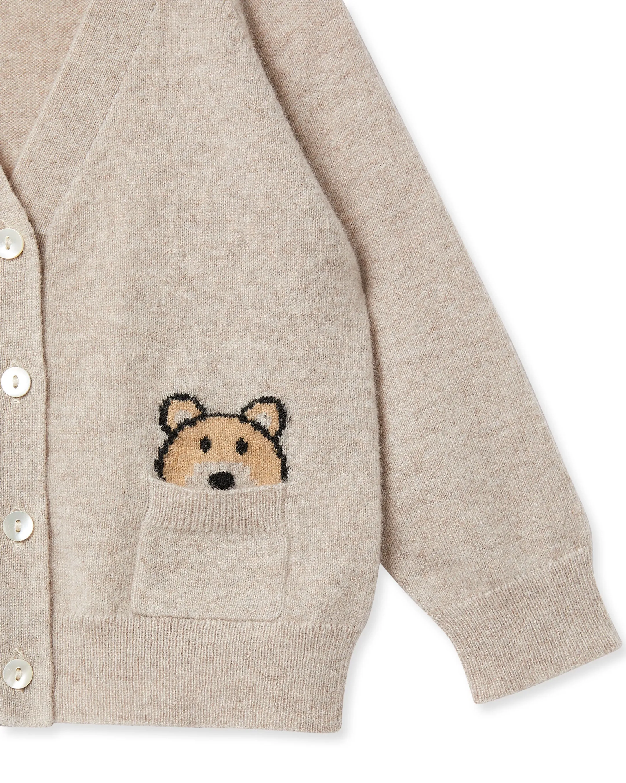 Bear Pocket Cashmere Cardigan Light Oatmeal Brown