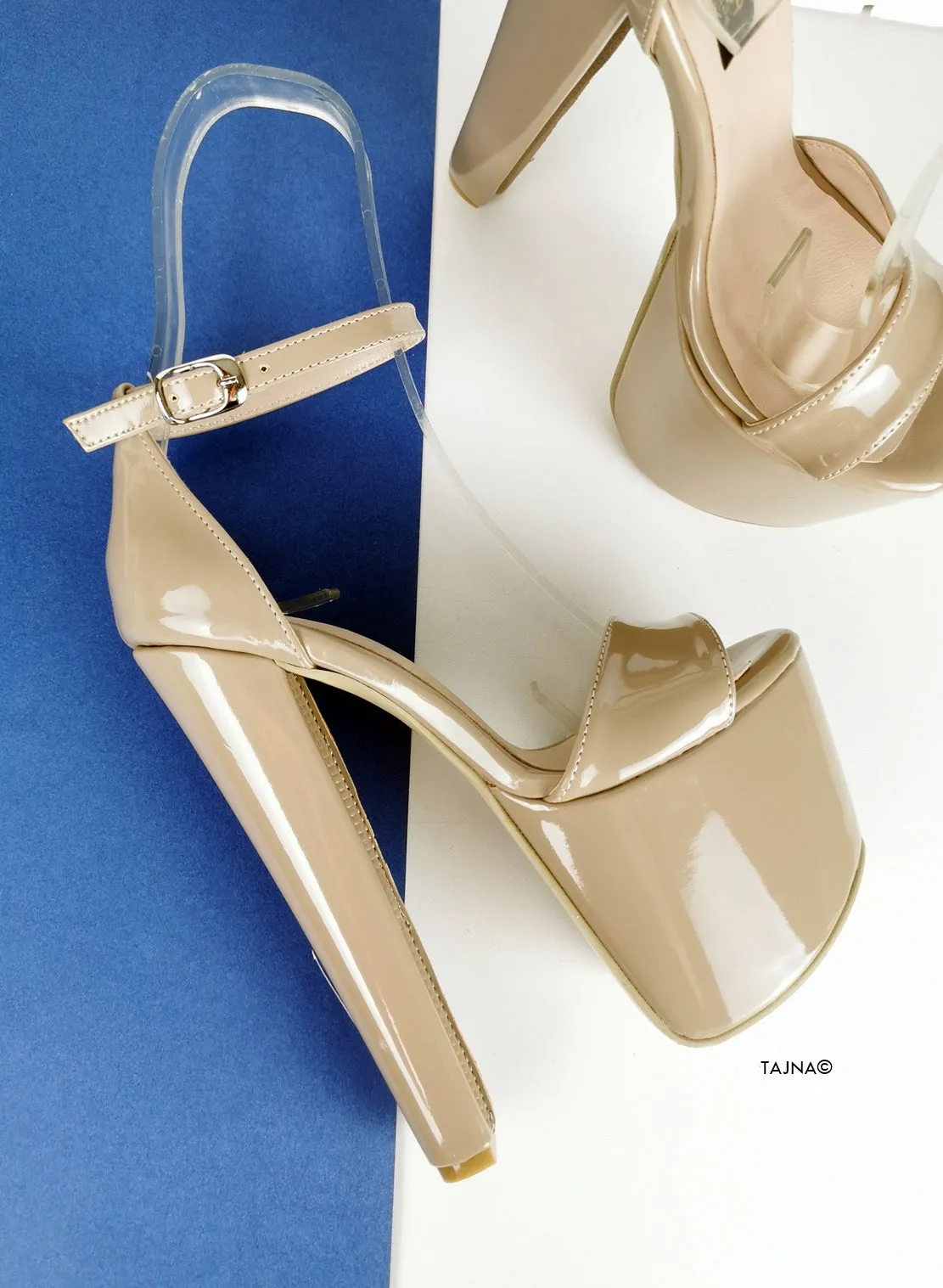 Beige Nude Glossy High Heel Sandals