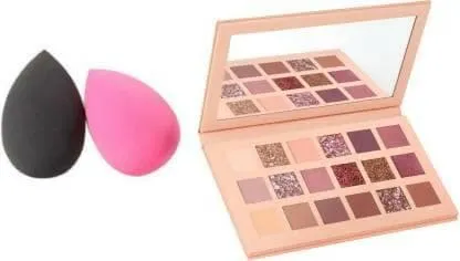 Bingeable HDA Multi Shades 18 Colors NUDE EDITION Eye Shadow Palette& 2 Pcs Blender Puff (2 Items in the set)