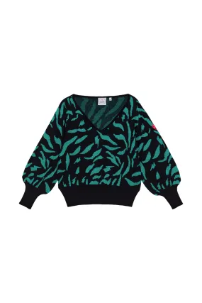 Black with Teal Lurex Zebra Jumper