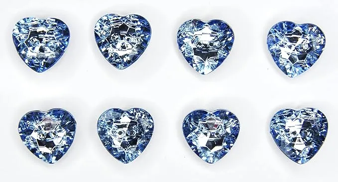 Blue Crystal Design Heart-Shaped Acrylic Buttons(Pack of 8 Buttons)