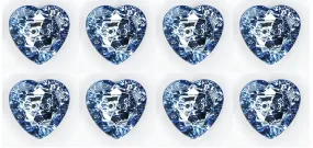 Blue Crystal Design Heart-Shaped Acrylic Buttons(Pack of 8 Buttons)