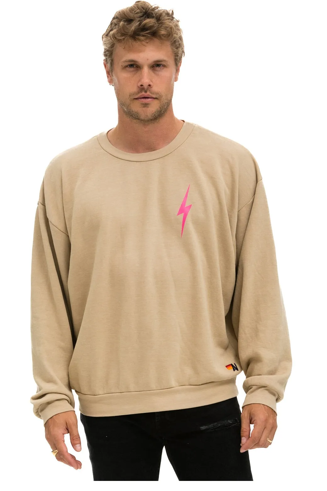 BOLT 2 RELAXED CREW SWEATSHIRT - SAND // NEON PINK