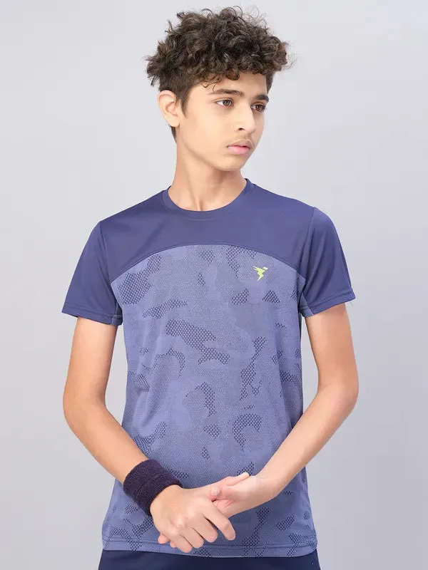 Boys Self Design Slim Fit Crew Neck T-shirt with VENTMESH