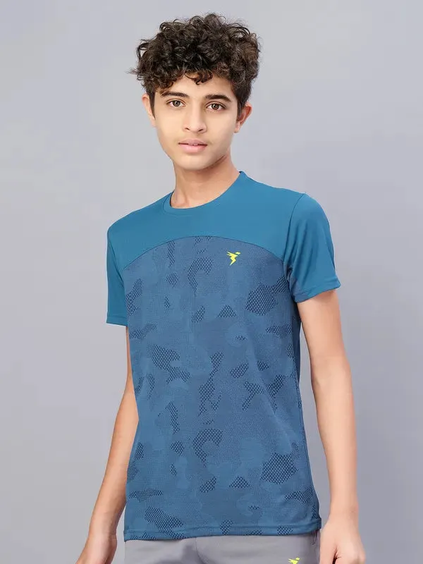 Boys Self Design Slim Fit Crew Neck T-shirt with VENTMESH