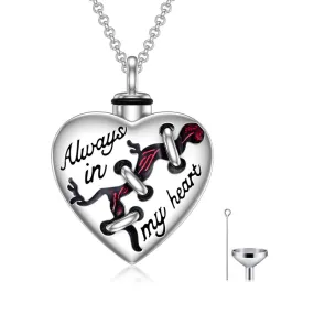 Broken Heart Cremation Urn Necklace, Always in my heart, Memorial Ashes Keepsake Heart Cremation Pendant Jewelry