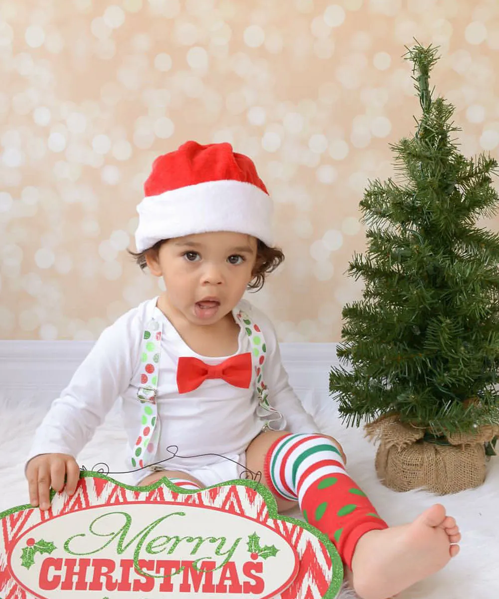 Christmas Outfit Baby Boy Red Green Dot Suspenders Red Bow Tie