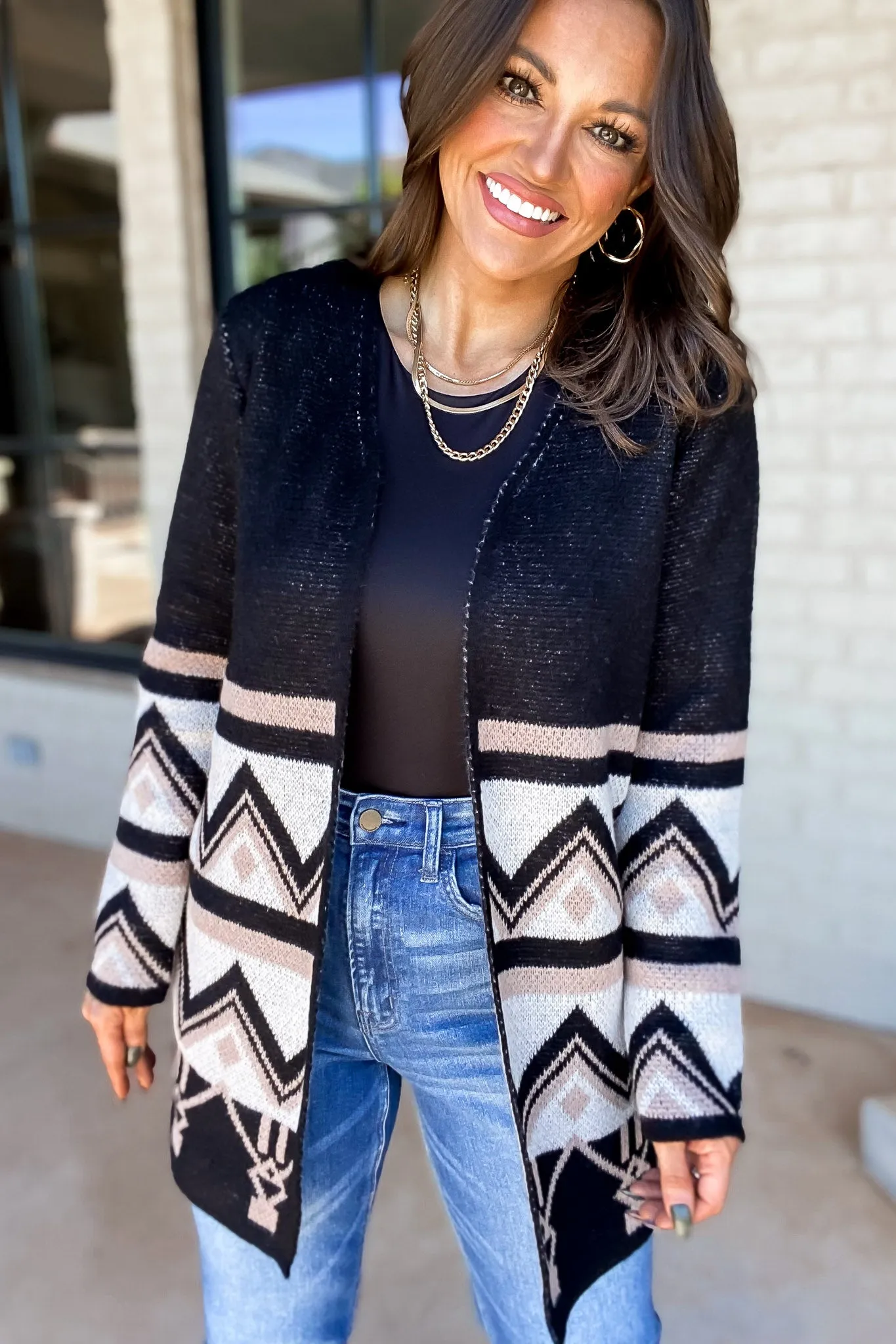 Confident In Herself Black And Ivory Tribal Cardigan