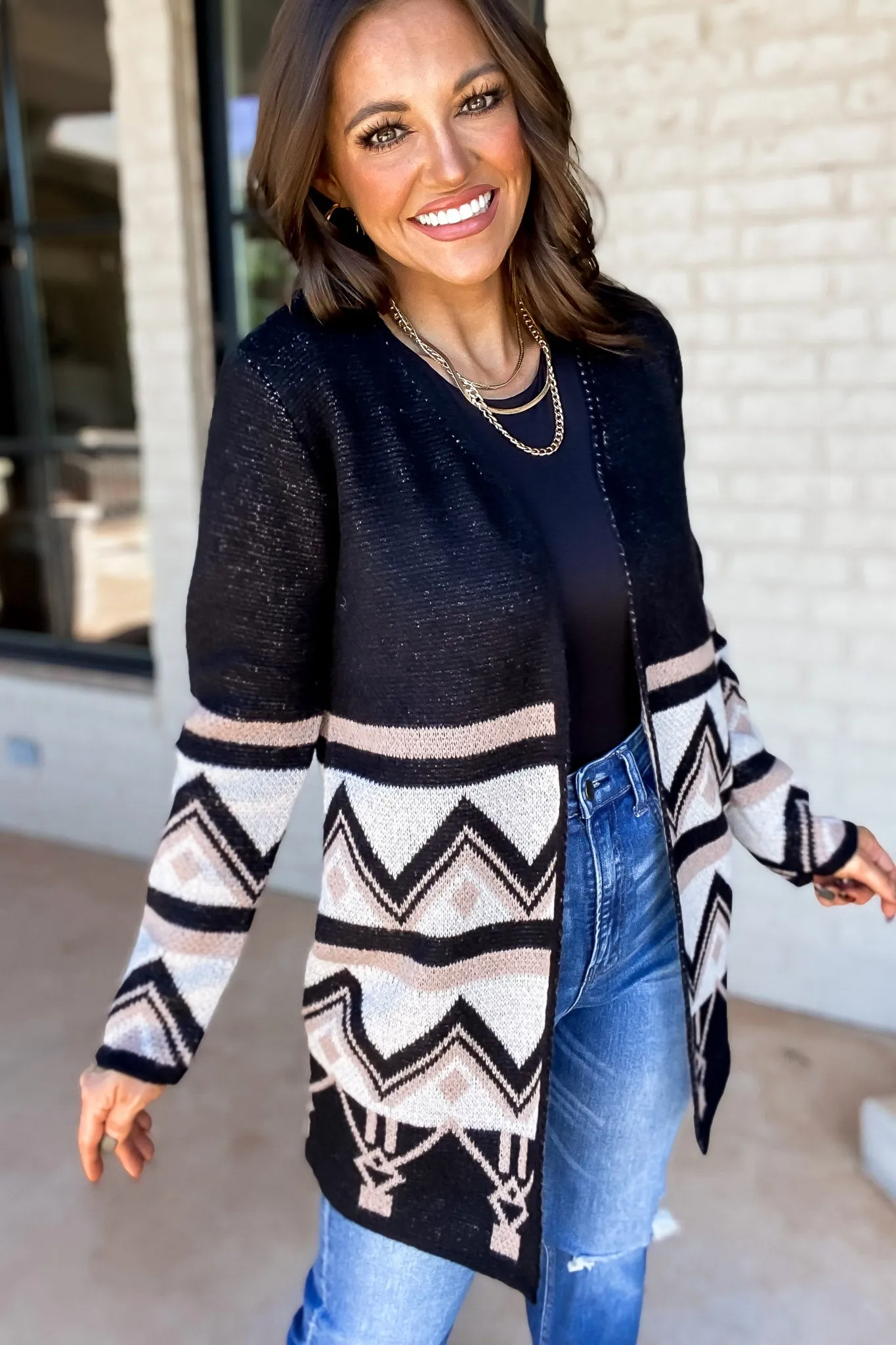 Confident In Herself Black And Ivory Tribal Cardigan