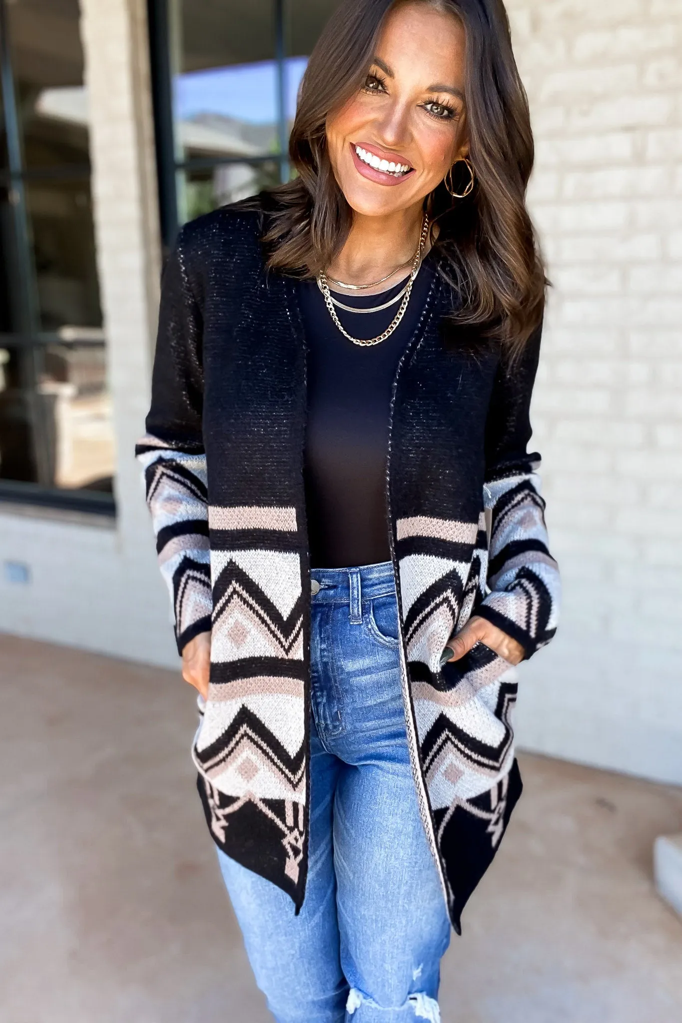 Confident In Herself Black And Ivory Tribal Cardigan