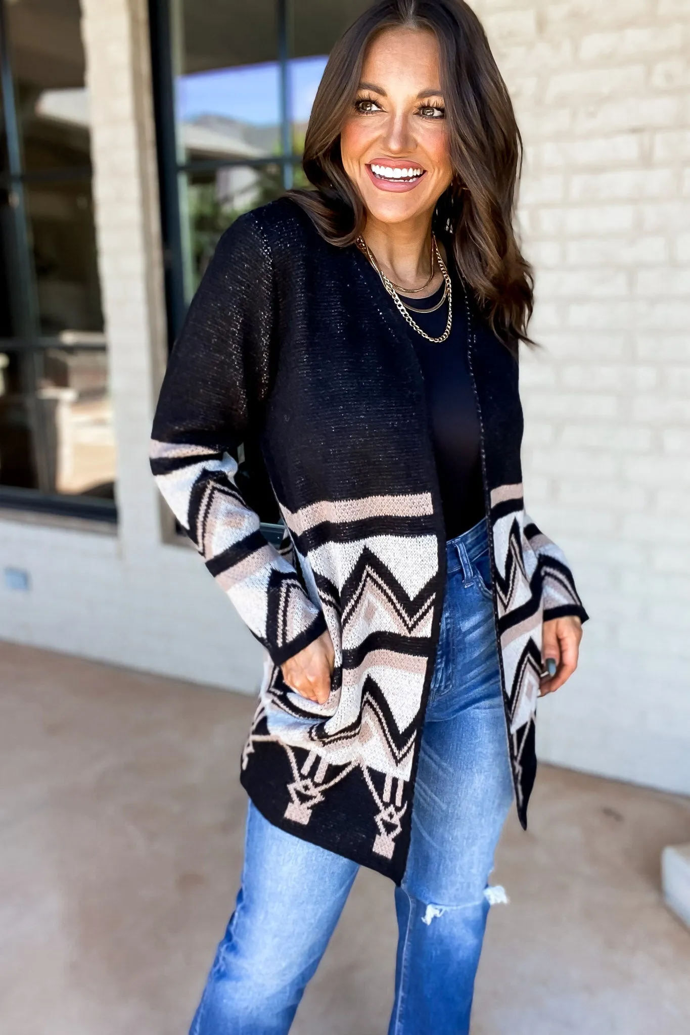 Confident In Herself Black And Ivory Tribal Cardigan