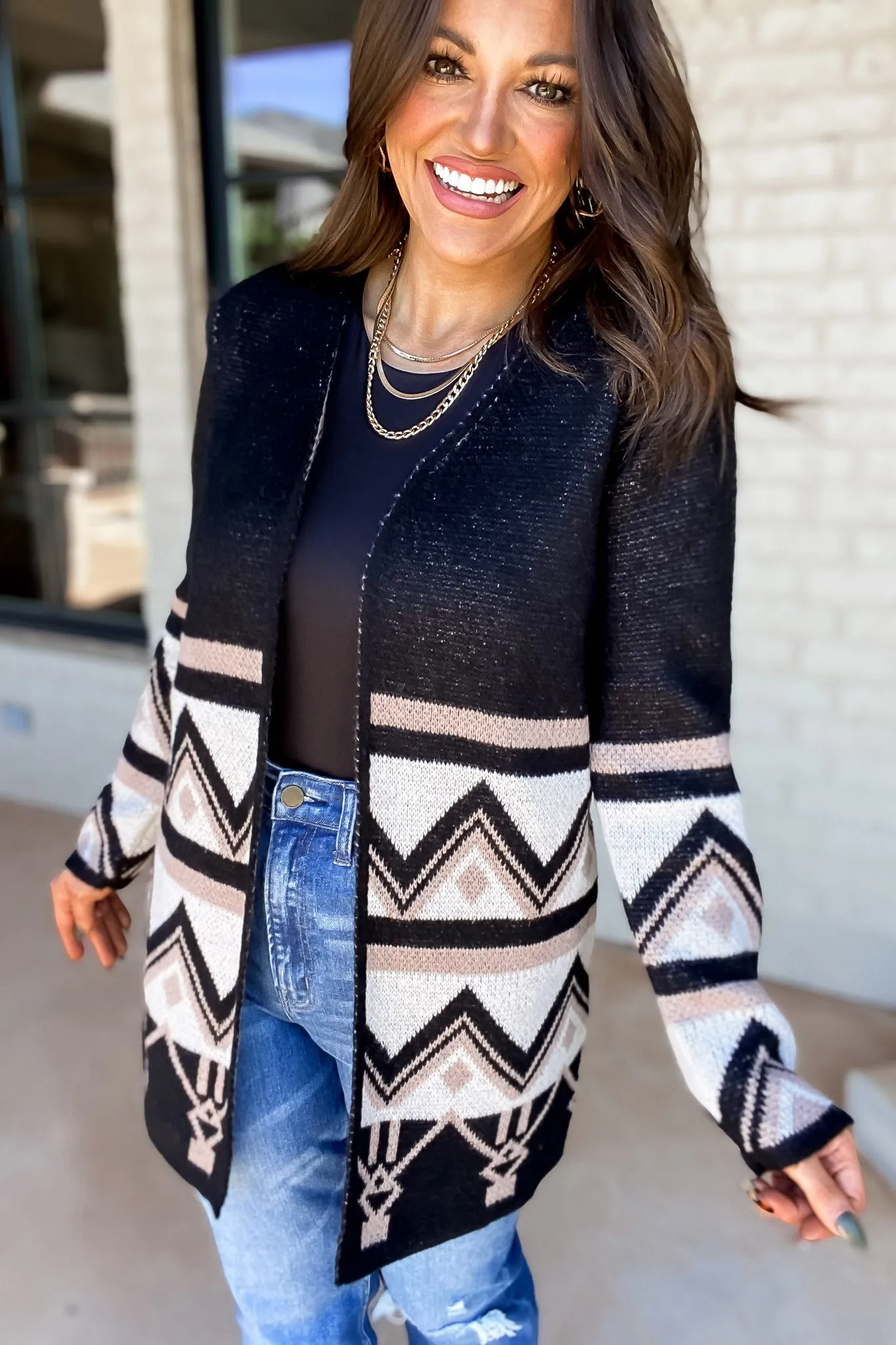 Confident In Herself Black And Ivory Tribal Cardigan