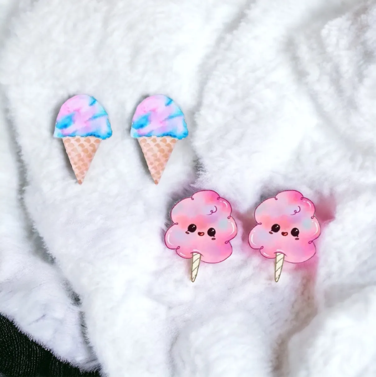 Cotton Candy Studs - Handmade Jewelry, Cotton Candy Earrings, Cotton Candy Jewelry, Handmade Earrings, Food Studs, Food Earrings