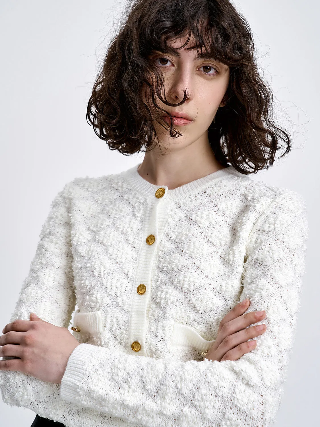 Crew Neck Knitted Cardigan