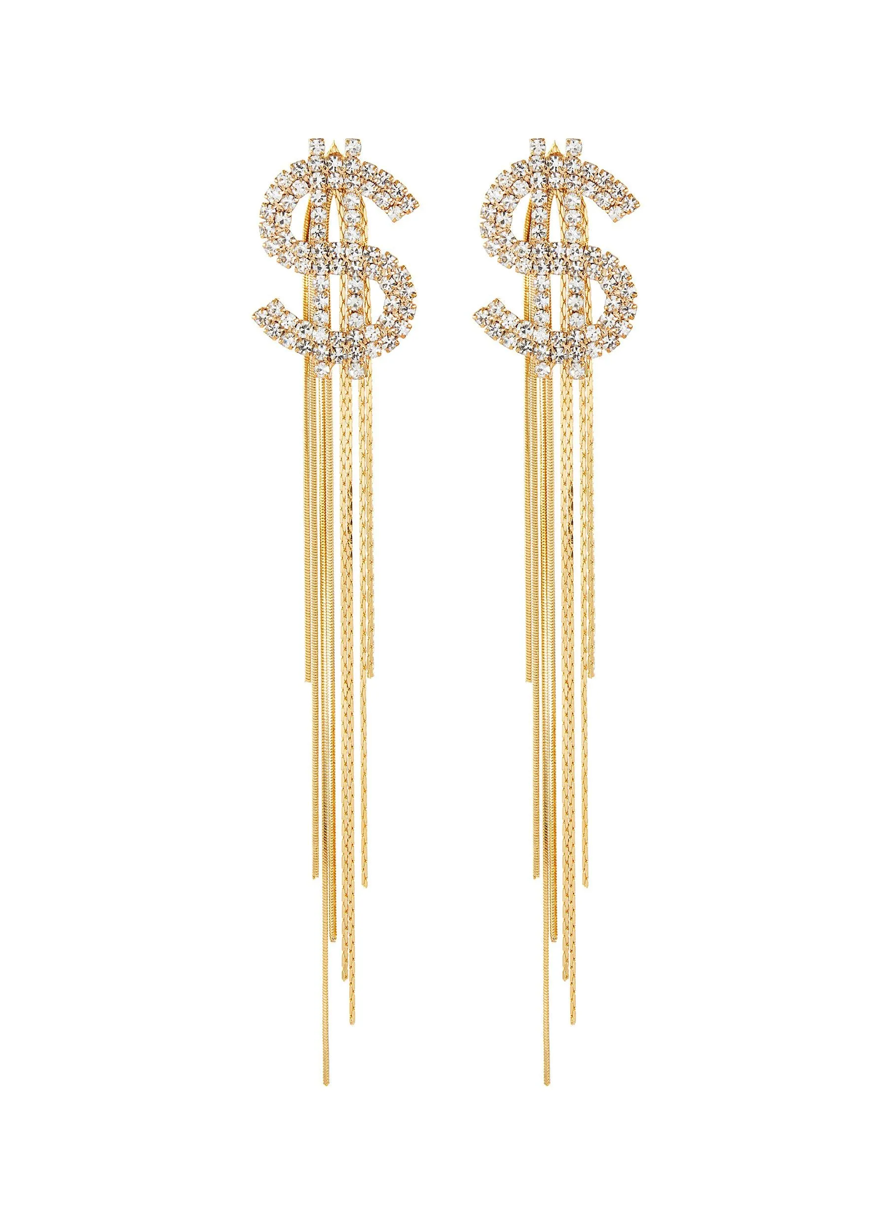 DOLLAR SIGN CHAIN FRINGE DROP EARRINGS