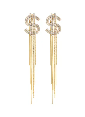 DOLLAR SIGN CHAIN FRINGE DROP EARRINGS