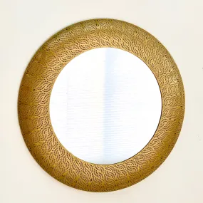 Embossed Gold Metal Round Mirror