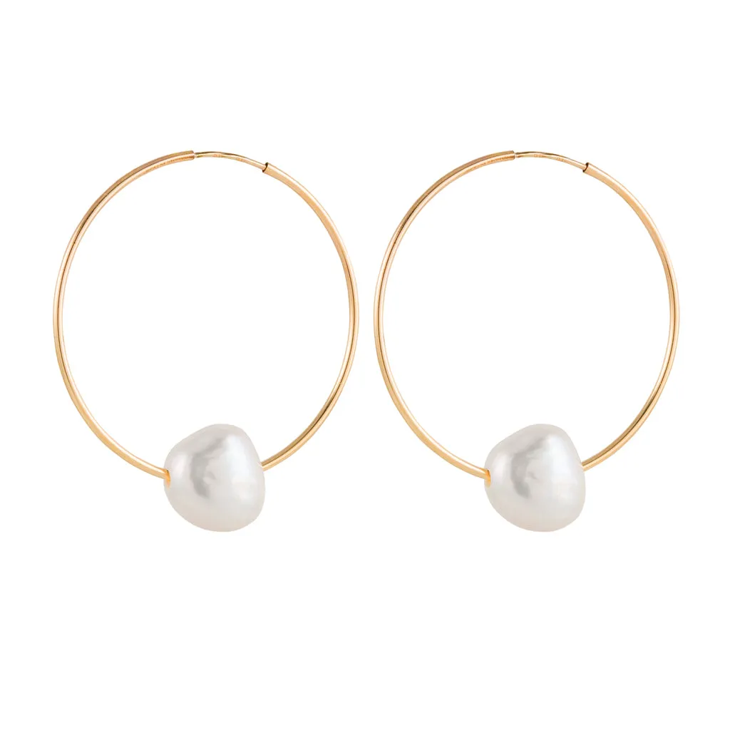 Endless Gold Hoops with Pearl