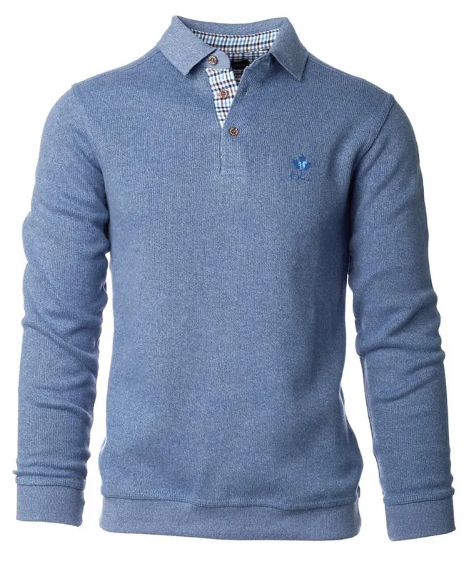 Ethnic Blue Polo Sweater, Soft Touch BLUE