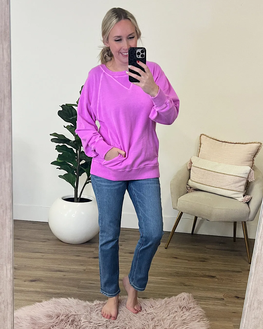 Girlfriend Crewneck Sweatshirt - Bright Mauve