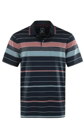 Hajo Tactel Red & Blue Stripe Polo Shirt Navy