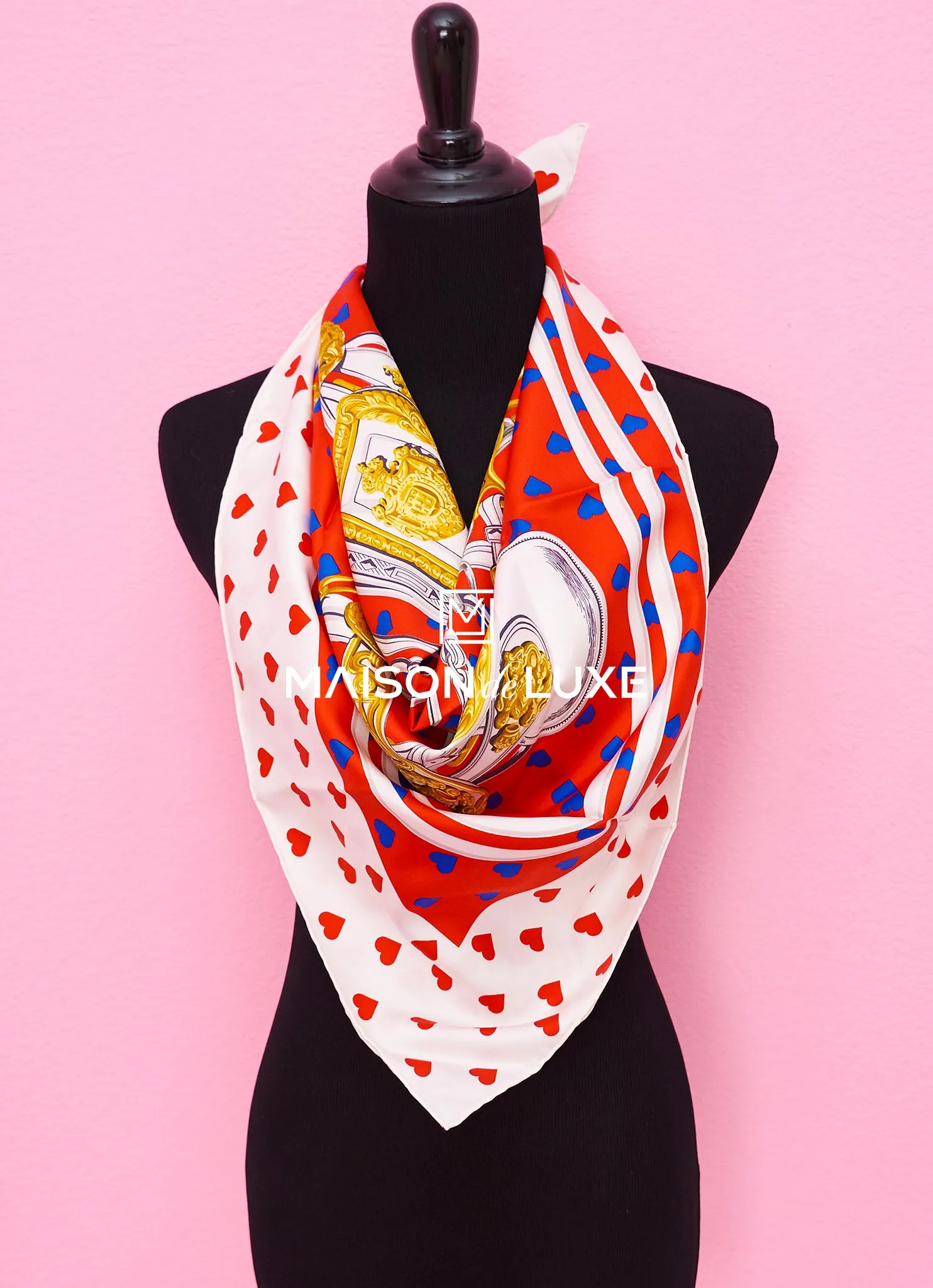 Hermes "Brides De Gala Love" Red Twill Silk 90 cm Scarf