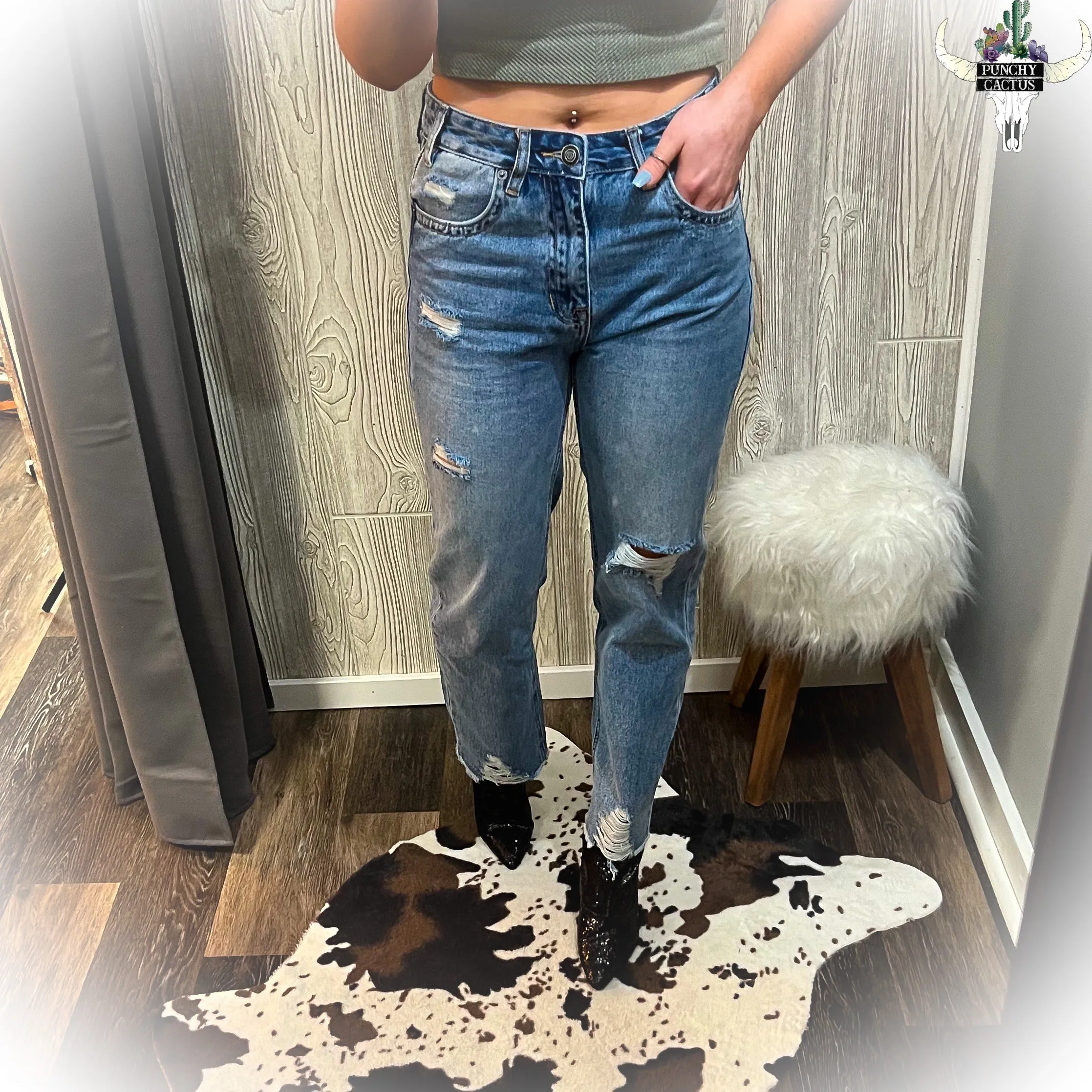 High Rise Straight Cropped Jeans