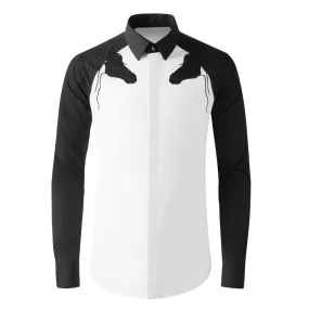 Horse Head Embroidery Men Shirts Clothing Long Sleeved Business Casual  Social Dress Shirt Slim Fit Men Clothing