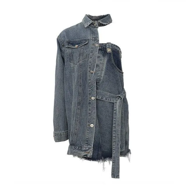 Ichika One Sided Long Sleeve Denim Jacket Dress Set