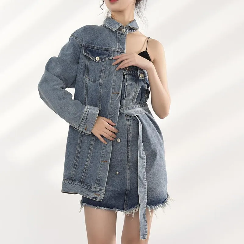 Ichika One Sided Long Sleeve Denim Jacket Dress Set