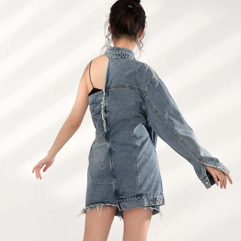 Ichika One Sided Long Sleeve Denim Jacket Dress Set