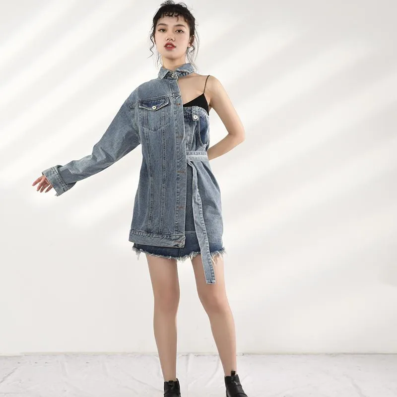 Ichika One Sided Long Sleeve Denim Jacket Dress Set