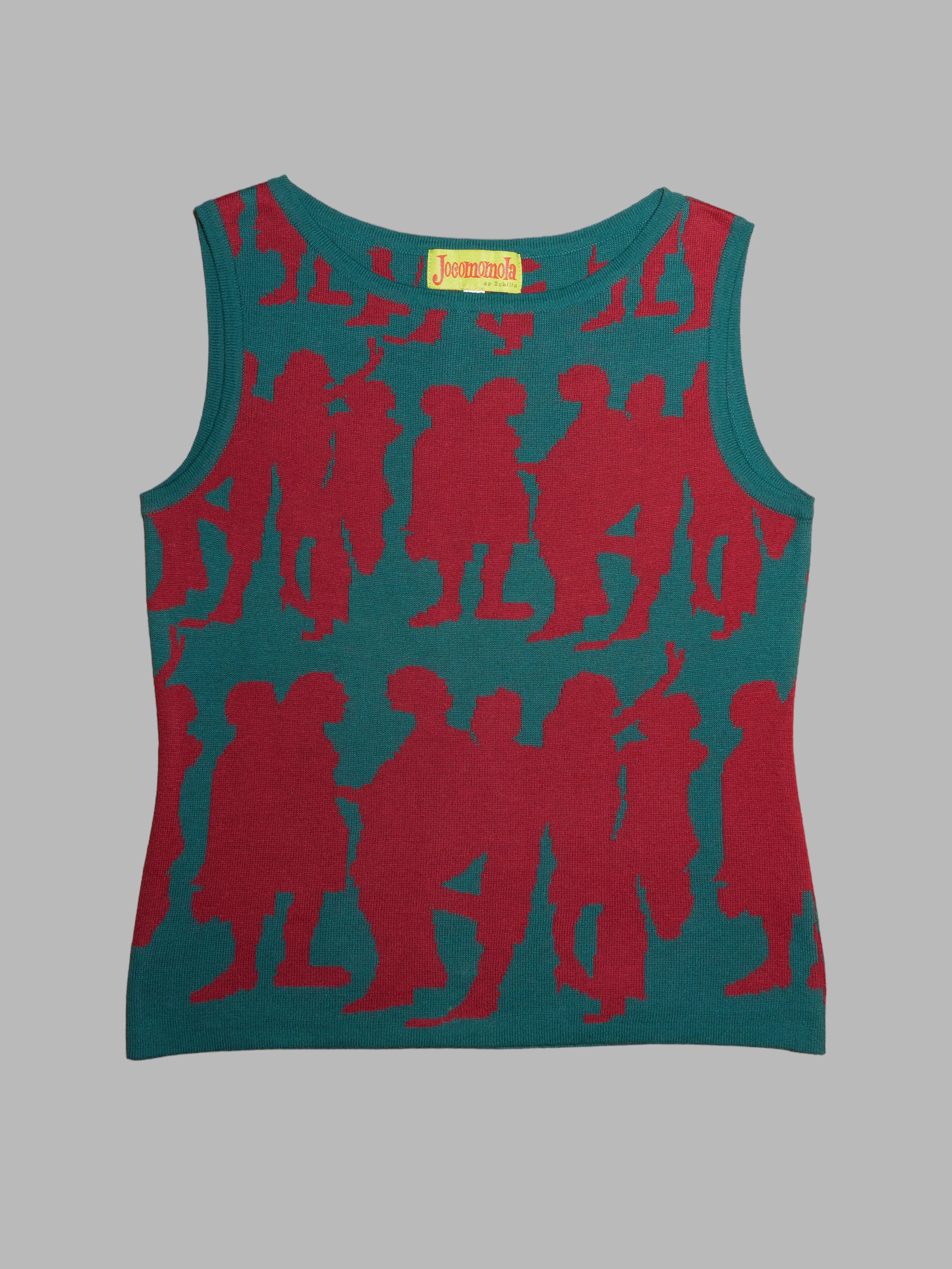 Jocomomola de Sybilla green knitted cotton vest with red dancing figures