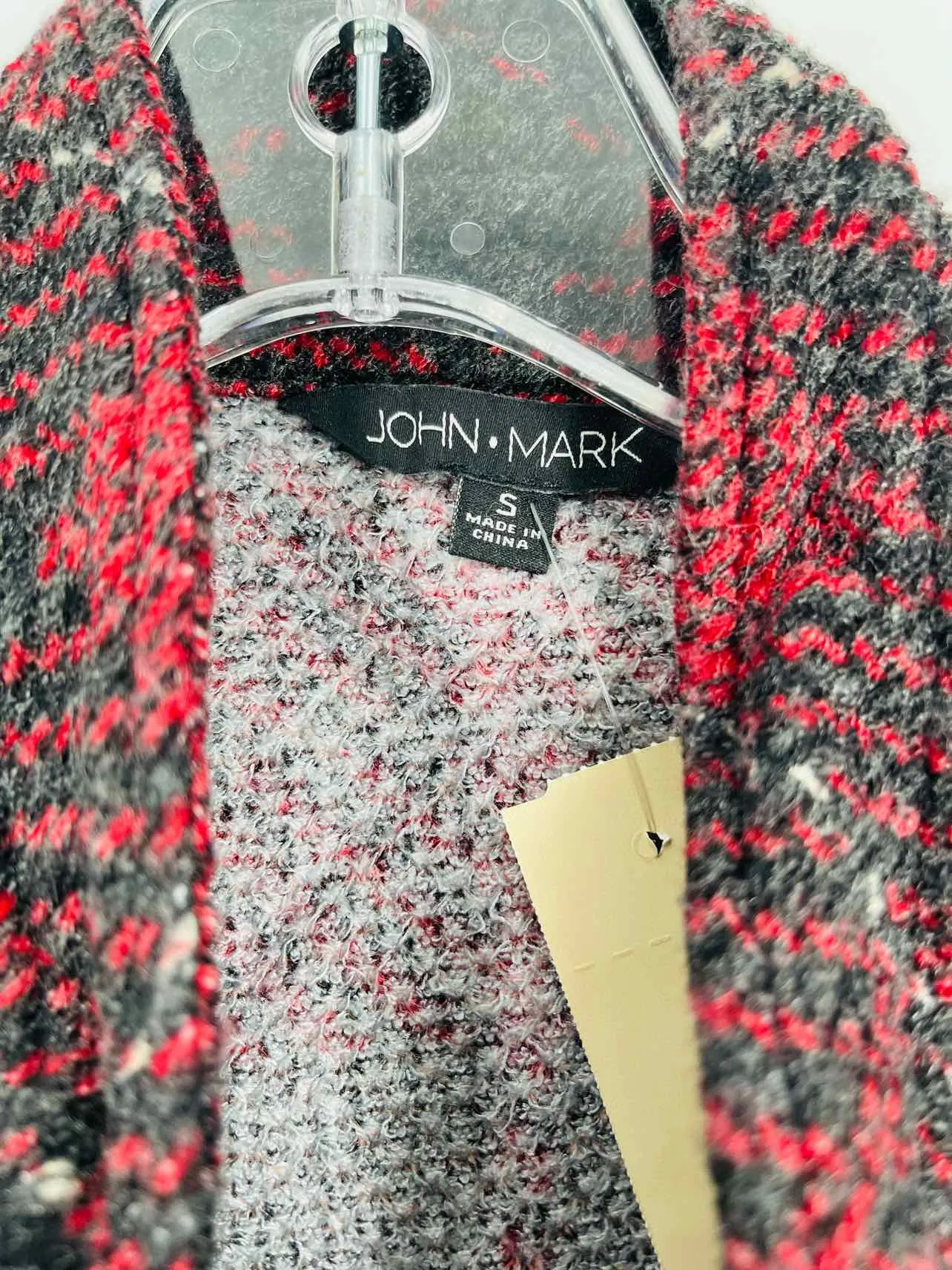 John Mark Size S Gray/Red Plaid Sleeveless Cardigans Cardigan