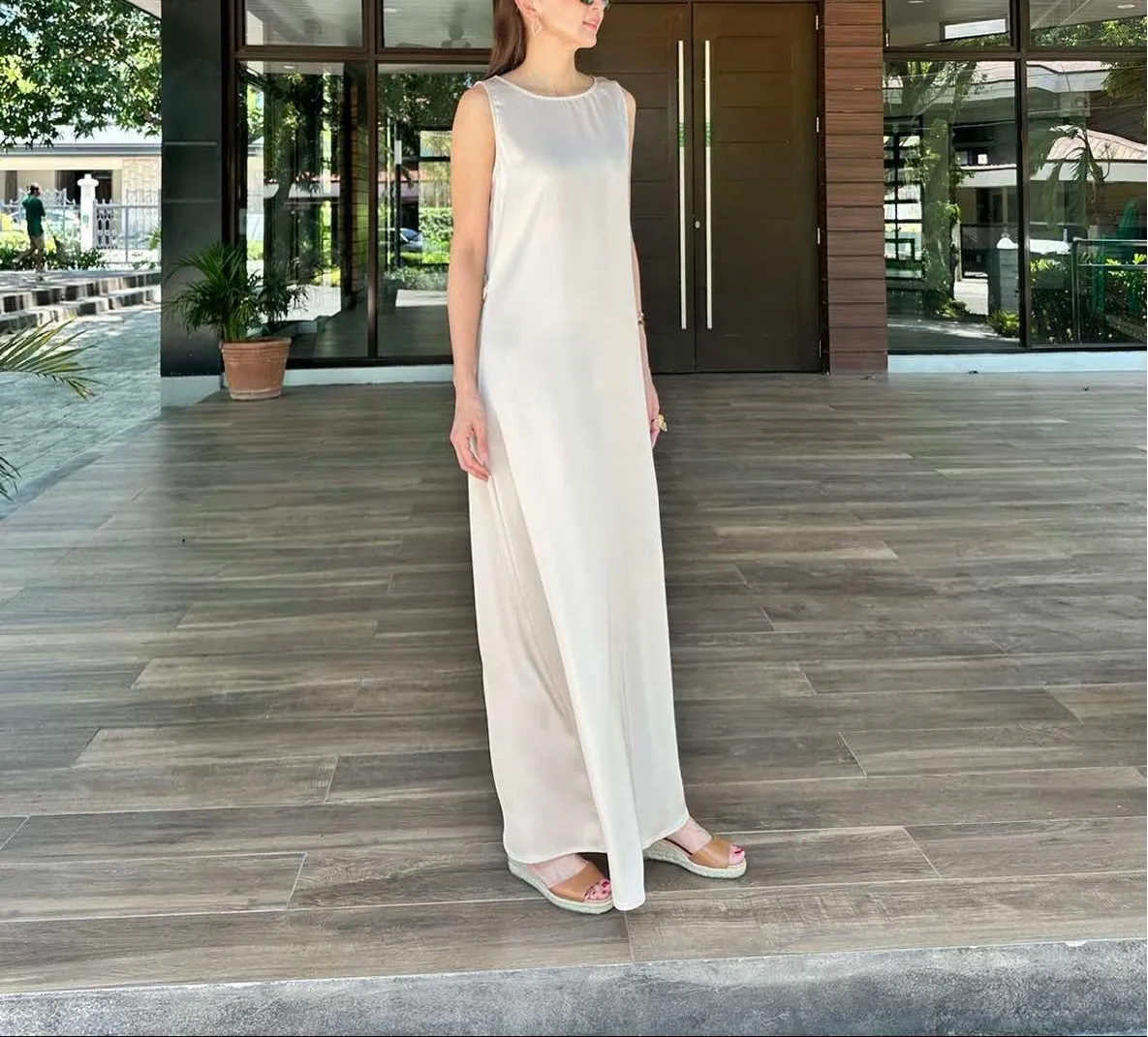 Jojo Satin Long Dress in Champagne