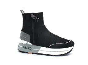 LIU JO Maxi Wonder 37 Knit Mid Cow Sneaker Black BA2063TX145